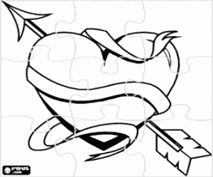 Puzzle of a heart with an arrow coloring page