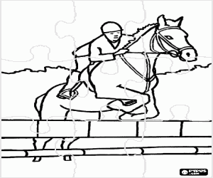 Puzzle of the horse in a jump coloring page