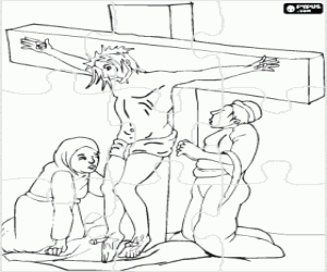 Puzzle of Jesus on the cross coloring page
