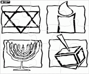 Puzzle of Jewish symbols coloring page