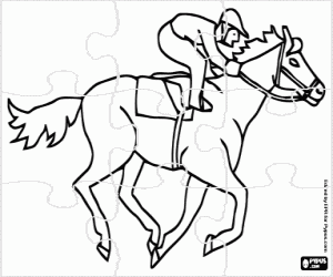 Puzzle with the jockey and the horse coloring page