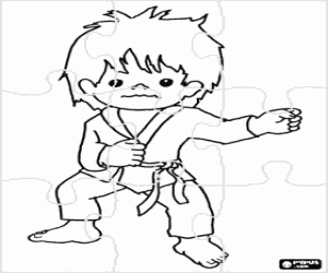 Puzzle of a karate child coloring page