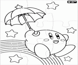 Puzzle with Kirby and an umbrella coloring page