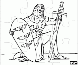 Puzzle of the kneeling warrior coloring page
