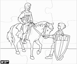 Puzzle of knight and squire coloring page