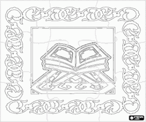 Puzzle of the Koran's book, Islam coloring page