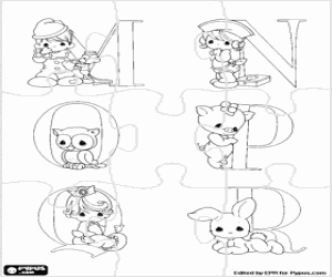 Puzzle of letters,babies and animals coloring page