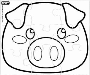 Puzzle with a mask of a little pig coloring page