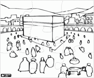 Puzzle of Mecca, Islam holy city coloring page