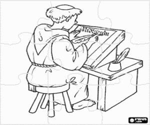 Puzzle of a medieval monk coloring page
