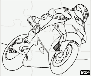 Puzzle of MotoGP with pilot coloring page