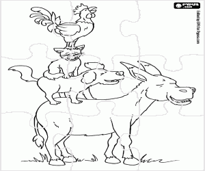 Puzzle of Musicians of Bremen coloring page
