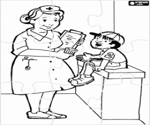 Puzzle of the nurse and the boy coloring page