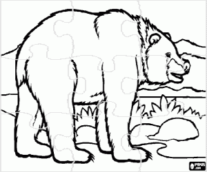 Puzzle of a bear in the landscape coloring page