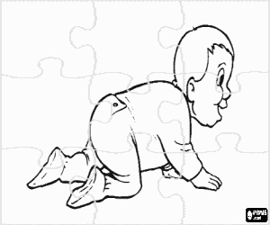 Puzzle of baby crawling coloring page