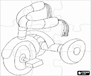 Puzzle of children tricycle or trike  coloring page