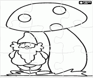 Puzzle of Gnome under a mushroom coloring page