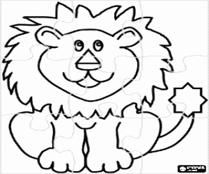 Puzzle of lion seated coloring page