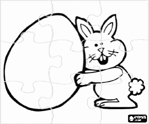 Puzzle of rabbit with a large egg coloring page