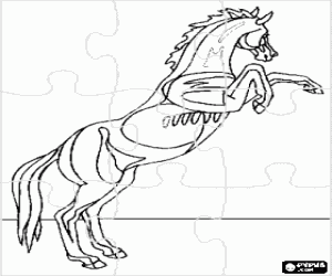 Puzzle of reared horse coloring page