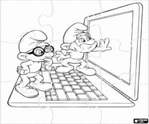 Puzzle Papa Smurf and Brainy Smurf coloring page