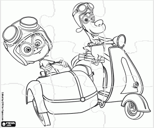 Puzzle of Peabody and Sherman on bike coloring page