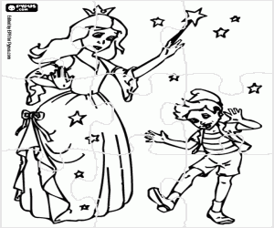 Puzzle of Pinocchio with the fairy coloring page