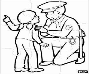 Puzzle of a police and a little girl coloring page