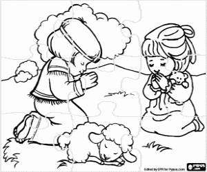 Puzzle of the prayer of the children coloring page