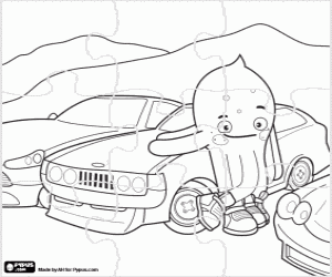 Puzzle of Pypus and the cars coloring page