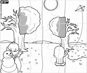 Puzzle Pypus and the four seasons coloring page