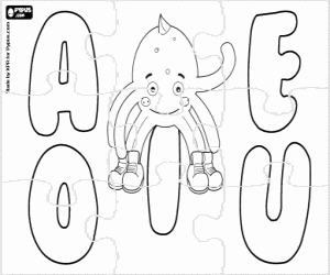 Puzzle with Pypus and vowels coloring page