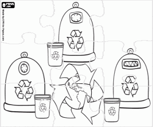 Puzzle of the recycling's day coloring page