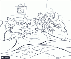Puzzle Red Riding Hood and a bouquet coloring page