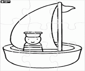 Puzzle of a sailor in a little boat coloring page
