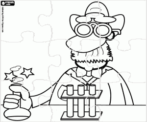 Puzzle with a scientist coloring page
