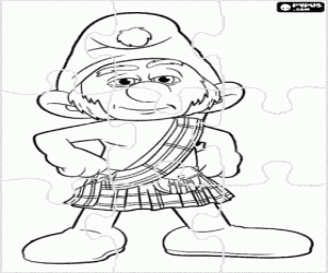 Puzzle of the scottish smurf coloring page