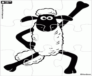 Puzzle with Shaun the sheep dancing coloring page