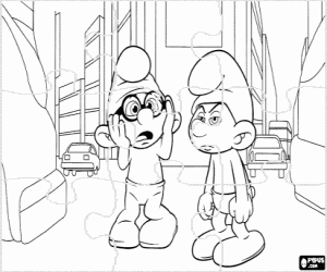 Puzzle of the Smurfs in New York coloring page