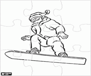 Puzzle of a snowboard jump coloring page