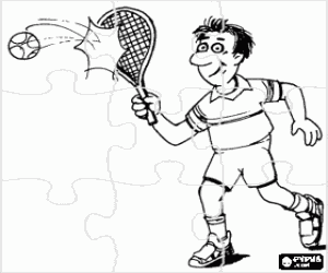 Puzzle of tennis player in a volley coloring page