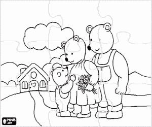 Puzzle of Three bears and the house coloring page