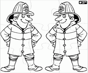 Puzzle with two firefighters coloring page