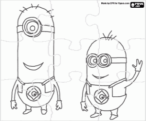 Puzzle with two Gru minions coloring page
