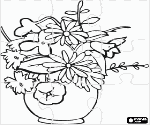 Puzzle of a vase with flowers coloring page