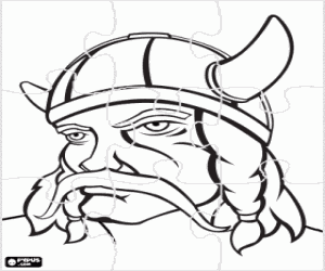 Puzzle of a viking's head coloring page