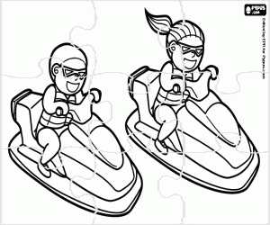 Puzzle of water scooters coloring page