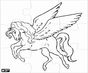 Puzzle of the winged horse coloring page