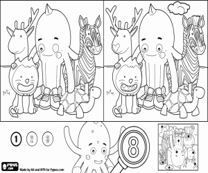 Pypus and animals, easy game coloring page