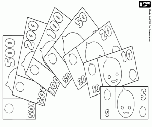Pypus banknotes fan-shaped coloring page